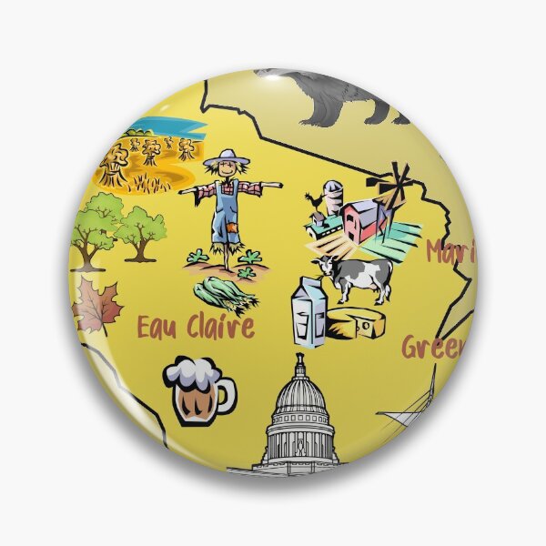 Item preview, tourist map of Wisconsin state, USA, major cities, flag, landmarks designed and sold by mashmosh.