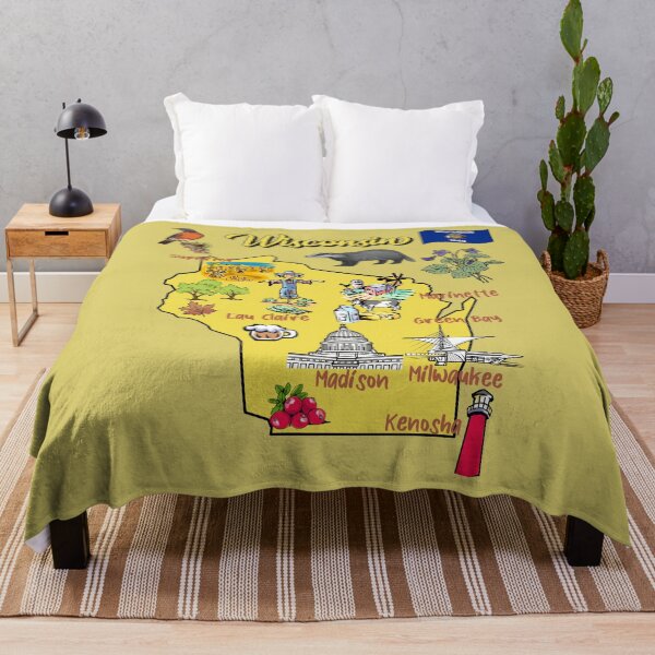 Item preview, tourist map of Wisconsin state, USA, major cities, flag, landmarks designed and sold by mashmosh.