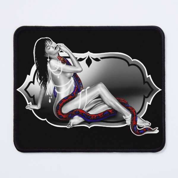 Item preview, Slither- a pinup portrait on black (monochromatic illustration with a pop of colour) designed and sold by Anicatattoos.