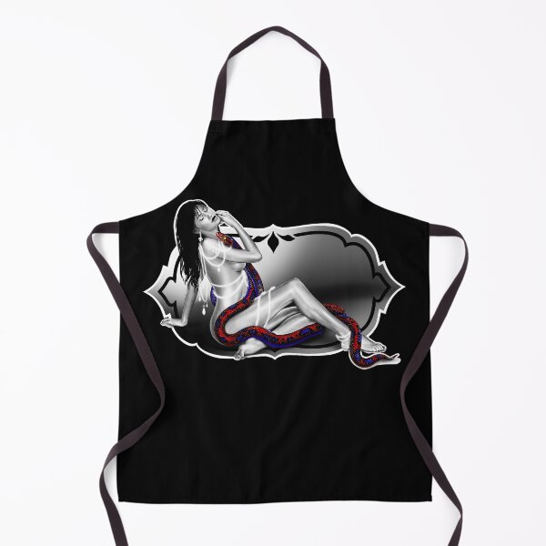 Item preview, Slither- a pinup portrait on black (monochromatic illustration with a pop of colour) designed and sold by Anicatattoos.