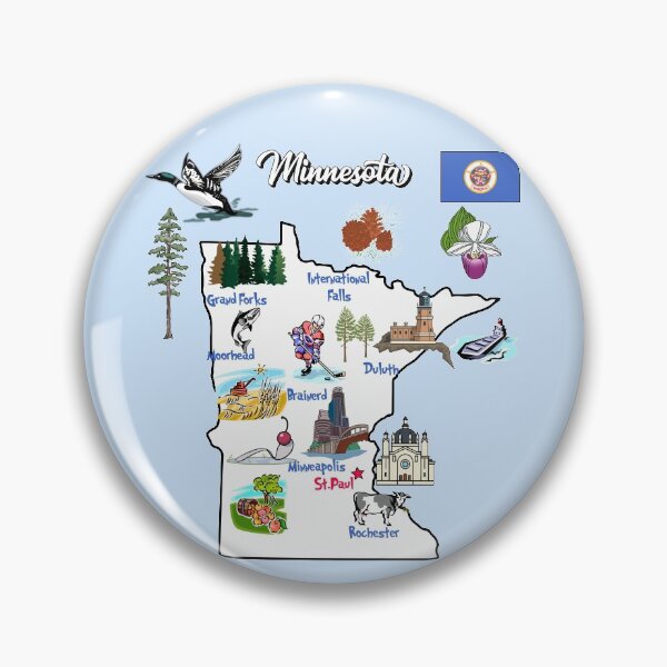 Item preview, illustrated Map of Minnesota state in US with Cities and symbols, landmarks designed and sold by mashmosh.