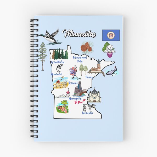 Item preview, illustrated Map of Minnesota state in US with Cities and symbols, landmarks designed and sold by mashmosh.