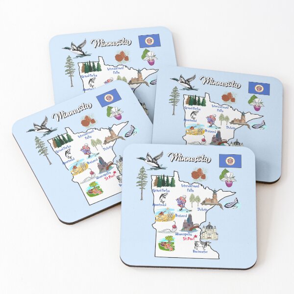 Item preview, illustrated Map of Minnesota state in US with Cities and symbols, landmarks designed and sold by mashmosh.