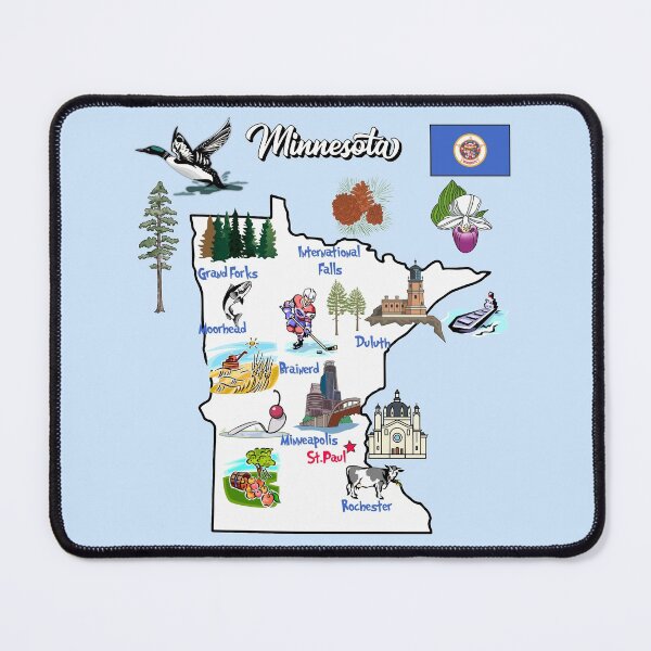 Item preview, illustrated Map of Minnesota state in US with Cities and symbols, landmarks designed and sold by mashmosh.