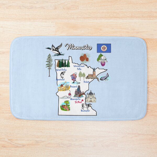 Item preview, illustrated Map of Minnesota state in US with Cities and symbols, landmarks designed and sold by mashmosh.