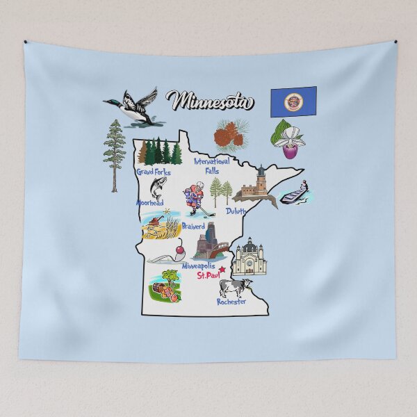 Item preview, illustrated Map of Minnesota state in US with Cities and symbols, landmarks designed and sold by mashmosh.