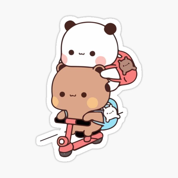 Panda And Brownie Bear Couple Bike riding Sticker
