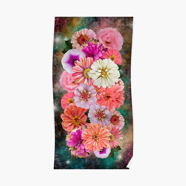 Zinnia Galaxy No. 4, Floral Nebula Bouquet of Flowers Poster