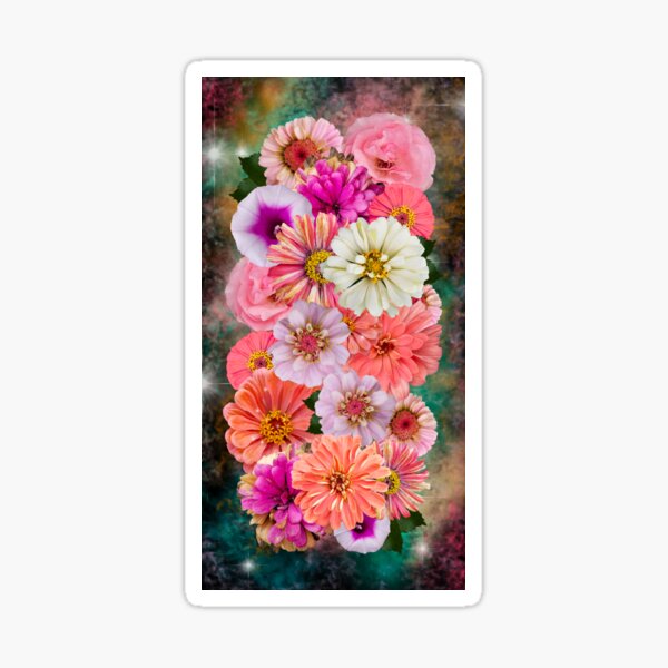 Zinnia Galaxy No. 4, Floral Nebula Bouquet of Flowers Sticker