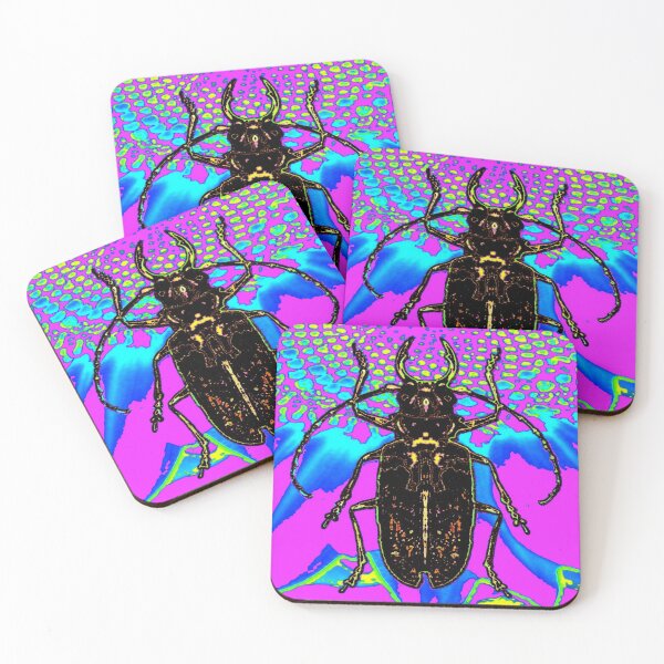 Item preview, DECORATIVE BLACK BEETLE ON BLUE-PURPLE ABSTRACT NATURE ART designed and sold by sharlesart.