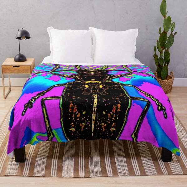 Item preview, DECORATIVE BLACK BEETLE ON BLUE-PURPLE ABSTRACT NATURE ART designed and sold by sharlesart.