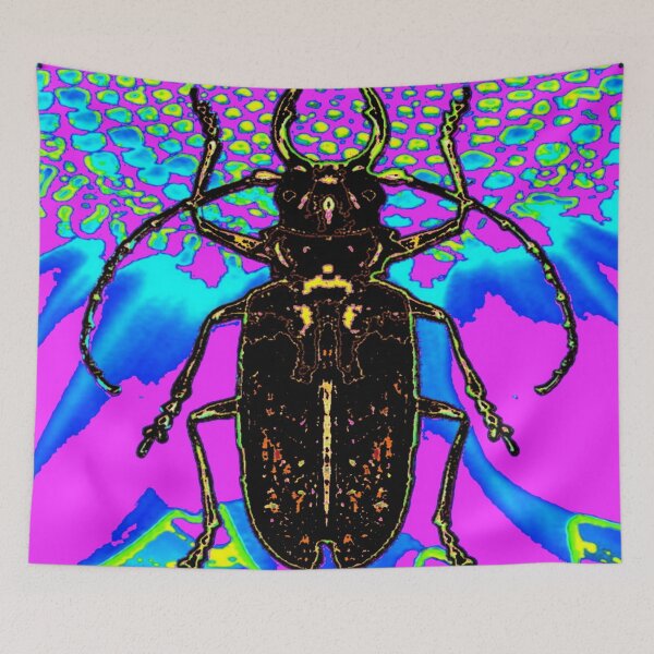 Item preview, DECORATIVE BLACK BEETLE ON BLUE-PURPLE ABSTRACT NATURE ART designed and sold by sharlesart.