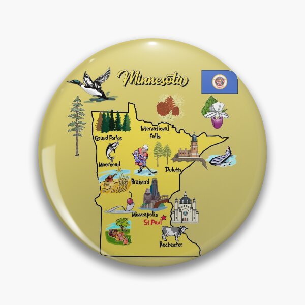 Item preview, tourist map of Minnesota state, USA, major cities, flag, landmarks designed and sold by mashmosh.