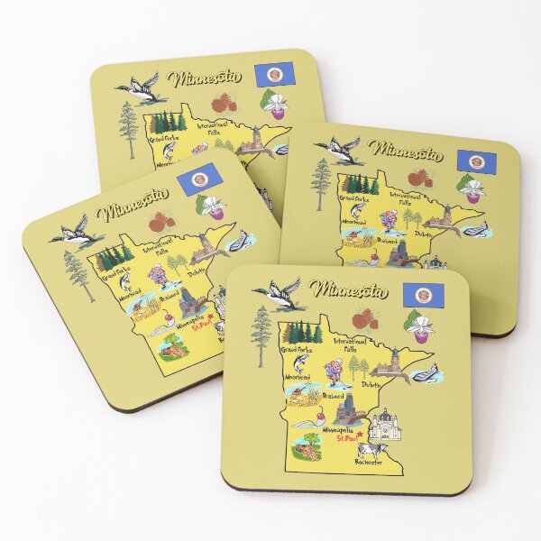 Item preview, tourist map of Minnesota state, USA, major cities, flag, landmarks designed and sold by mashmosh.