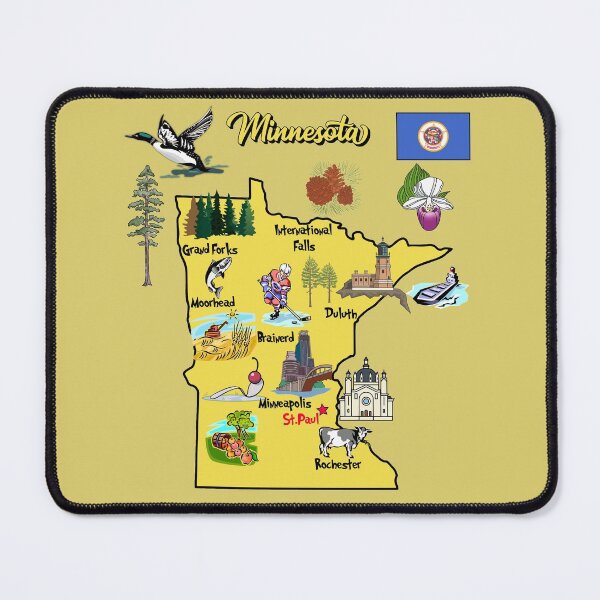 Item preview, tourist map of Minnesota state, USA, major cities, flag, landmarks designed and sold by mashmosh.