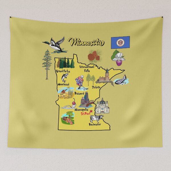 Item preview, tourist map of Minnesota state, USA, major cities, flag, landmarks designed and sold by mashmosh.
