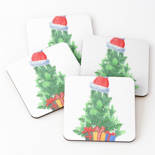 Item preview, Happy Christmas Tree With Gifts And Santa Hat Watercolor  designed and sold by Irina Sztukowski.