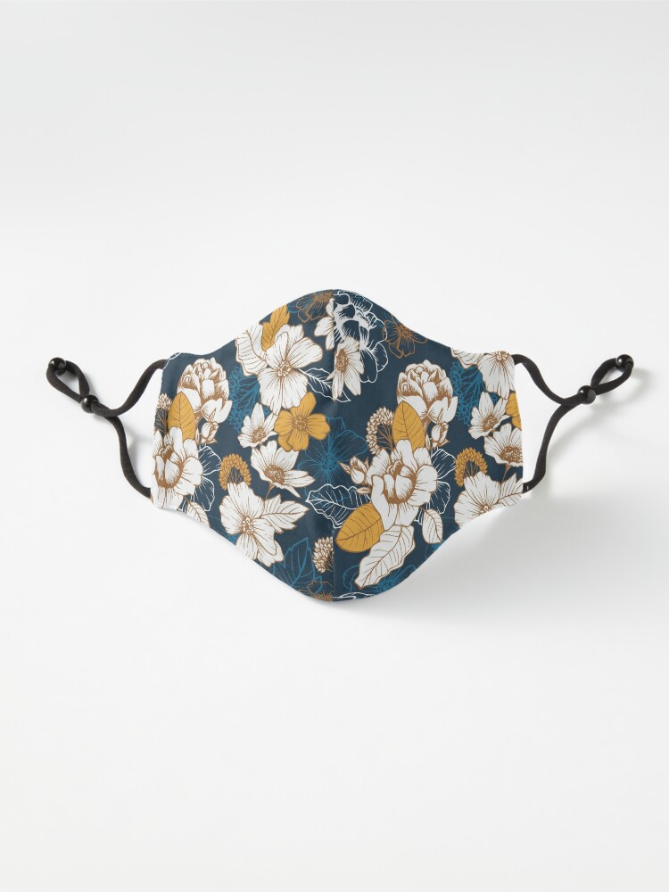 Alternate view of Navy and Gold Peony and Blossom Seamless Pattern Mask