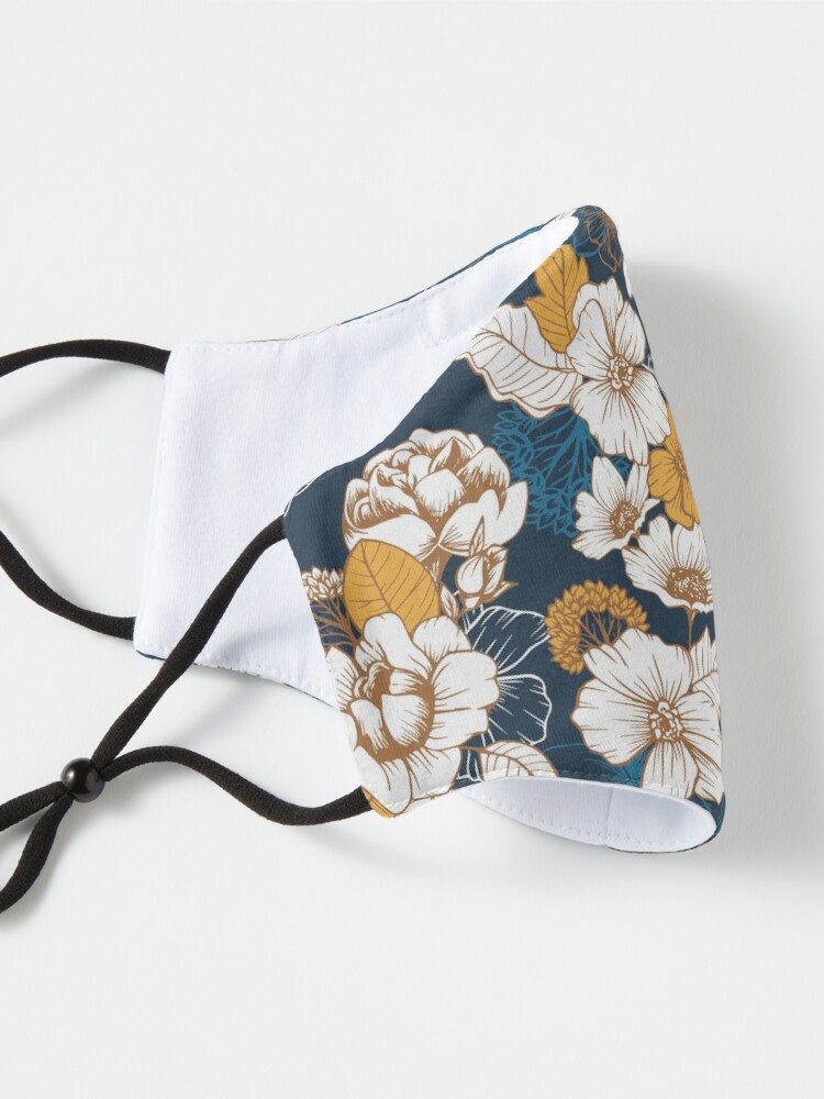 Alternate view of Navy and Gold Peony and Blossom Seamless Pattern Mask