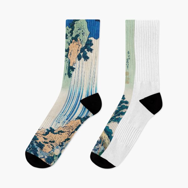 Item preview, Traditional Japanese Landscape of a Waterfall with Japanese Travelers  designed and sold by FrostMintStudio.