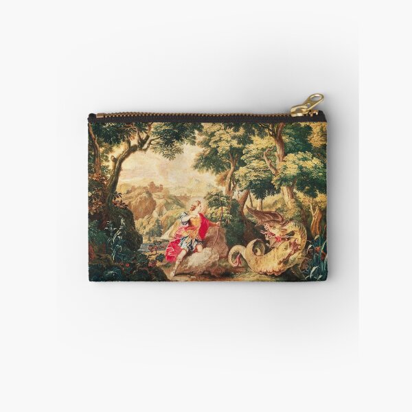 Aperçu de l'œuvre Apollon et le serpent Python dans un paysage boisé, tapisserie française antique créée et vendue par BulganLumini.