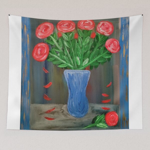 Item preview, Red roses In blue boarder  designed and sold by kkartwork.