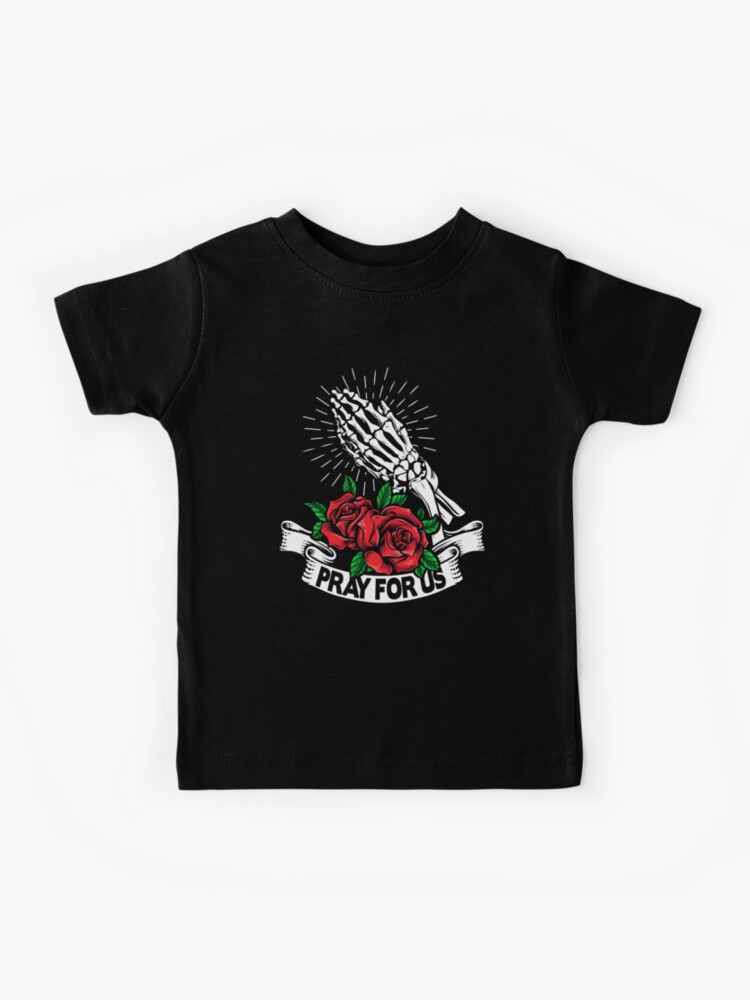 Aesthetic Soft grunge Skeleton with Roses. Pray for us design Kids T-Shirt  for Sale by D-C-Designs