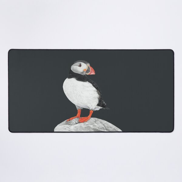 Item preview, Puffin pattern pastel art grey background on dark background designed and sold by IslesArt.