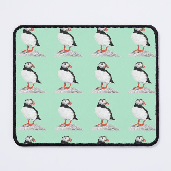 Item preview, Puffin pattern pastel art on mint background designed and sold by IslesArt.