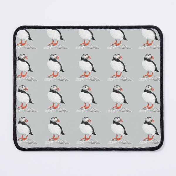 Item preview, Puffin pattern pastel art grey background on grey background designed and sold by IslesArt.