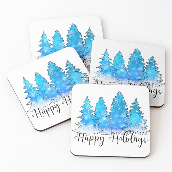 Item preview, Happy Holidays Blue Snowflake Christmas Trees designed and sold by SheilasDigitalStudio.