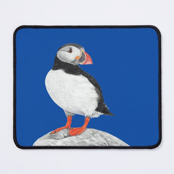 Item preview, Puffin pattern pastel art grey background on blue background designed and sold by IslesArt.