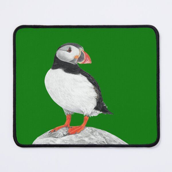 Item preview, Puffin pattern pastel art grey background on green background designed and sold by IslesArt.