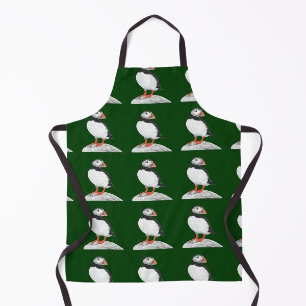 Item preview, Puffin pattern pastel art grey background on dark green background designed and sold by IslesArt.