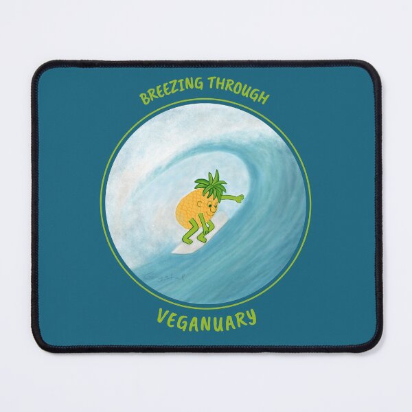 Item preview, Pineapple Surfer Breezing Through Veganuary, cute cartoon character designed and sold by Crystal Raymond.