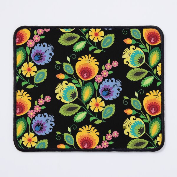 Item preview, Polish Folk Flowers Yellow on Black designed and sold by Barbara Pixton.