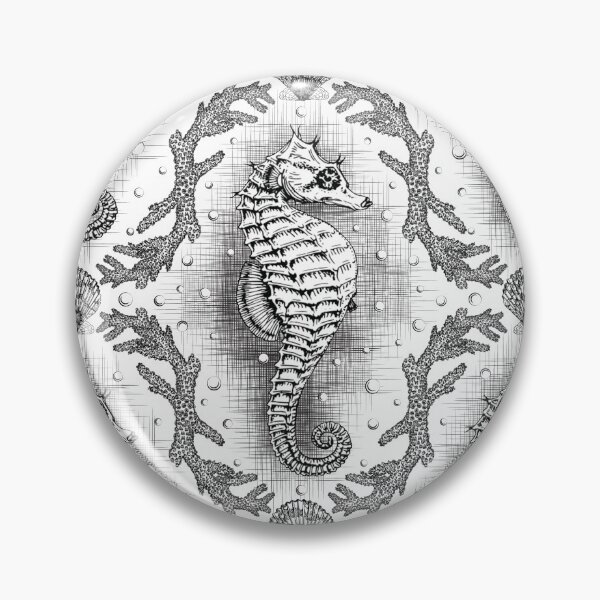 Item preview, Victorian Seahorse Damask in Black & White Antique Steampunk  designed and sold by LoreliDesigns.