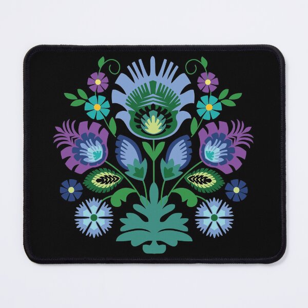 Item preview, Polish Folk Flowers Light Blue on Black designed and sold by Barbara Pixton.