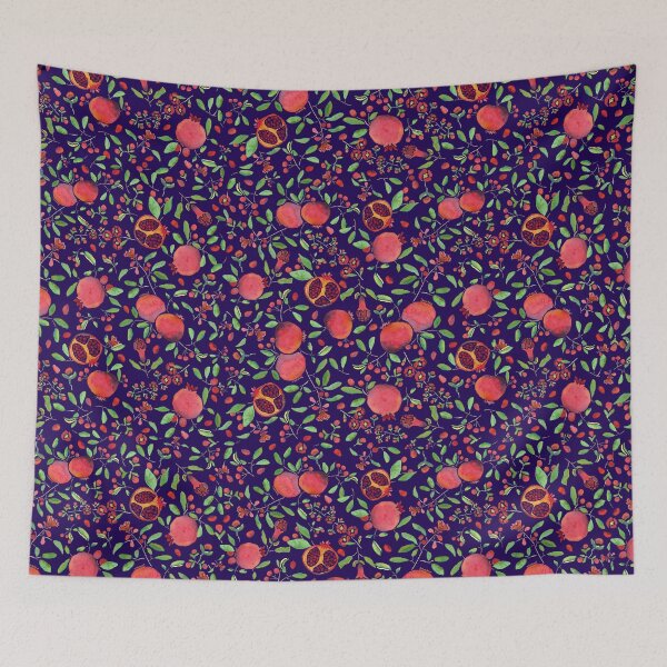 Item preview, Pomegranates on Dark Blue Background by MarcyBrennanArt designed and sold by MarcyBrennanArt.