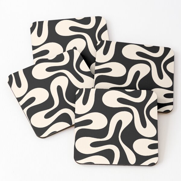 Item preview, Soft Curves Retro Modern Abstract Pattern in Black and Almond Cream designed and sold by kierkegaard.