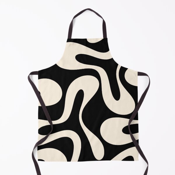 Aperçu de l'œuvre Motif abstrait moderne rétro Soft Curves en noir et crème d'amande créée et vendue par kierkegaard.