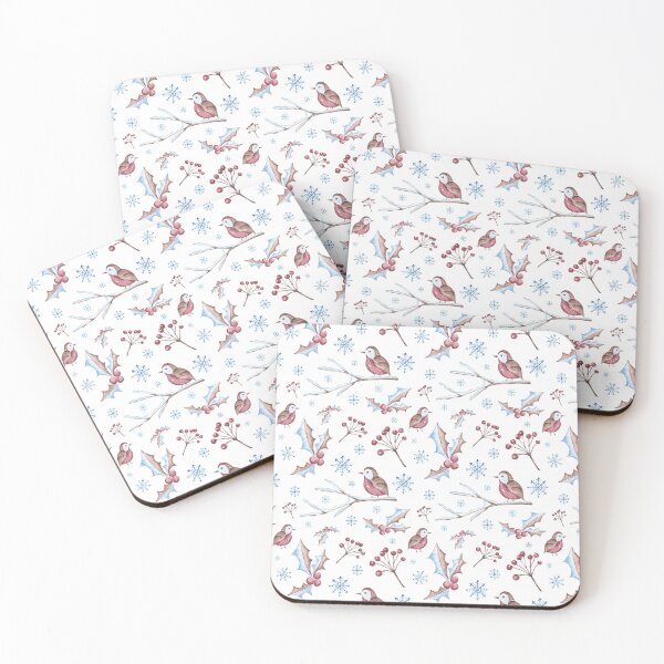 Item preview, Red Christmas Birds Holly Berries with Blue Snowflakes designed and sold by Jaydee001.