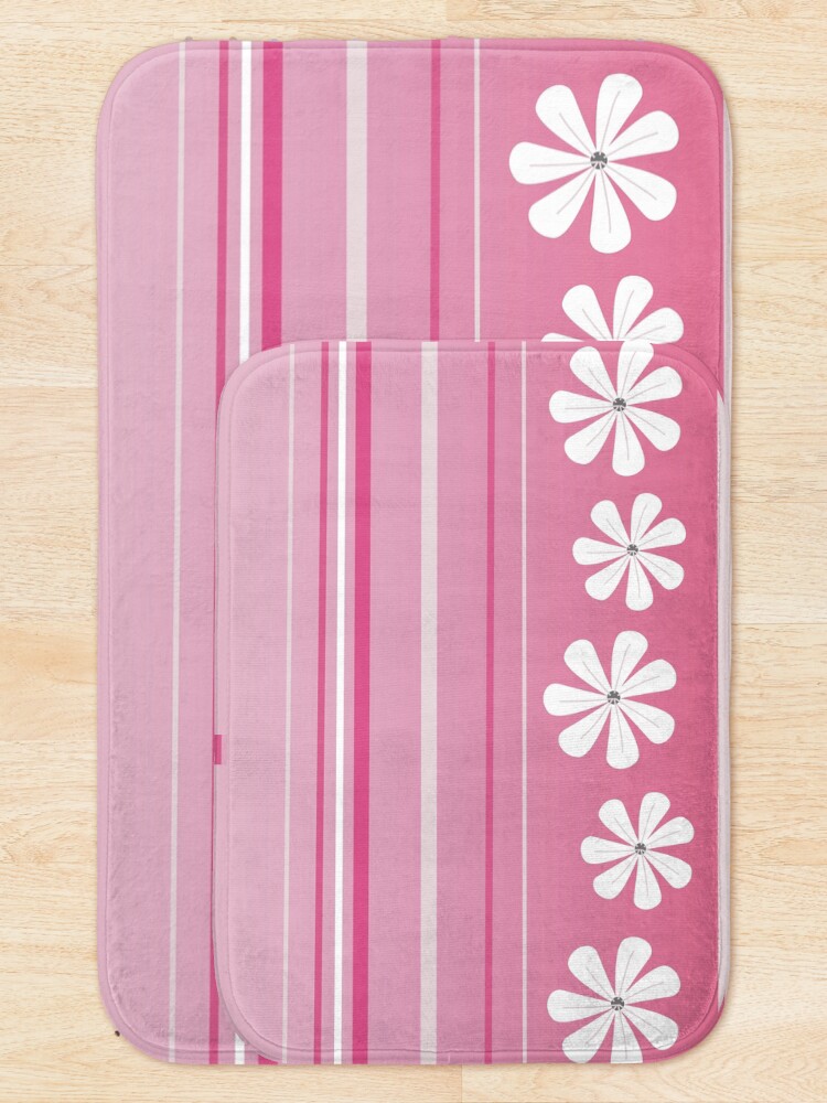 Thumbnail 5 of 6, Bath Mat, White Flowers Pink Lines designed and sold by CarlaBaremb.