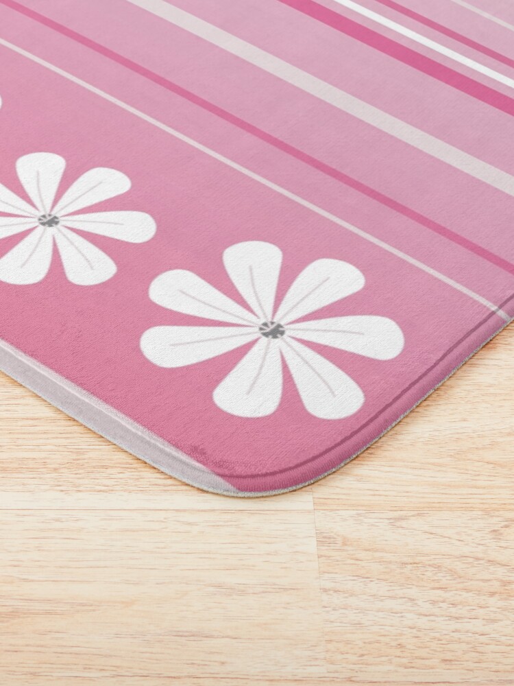 Thumbnail 3 of 6, Bath Mat, White Flowers Pink Lines designed and sold by CarlaBaremb.