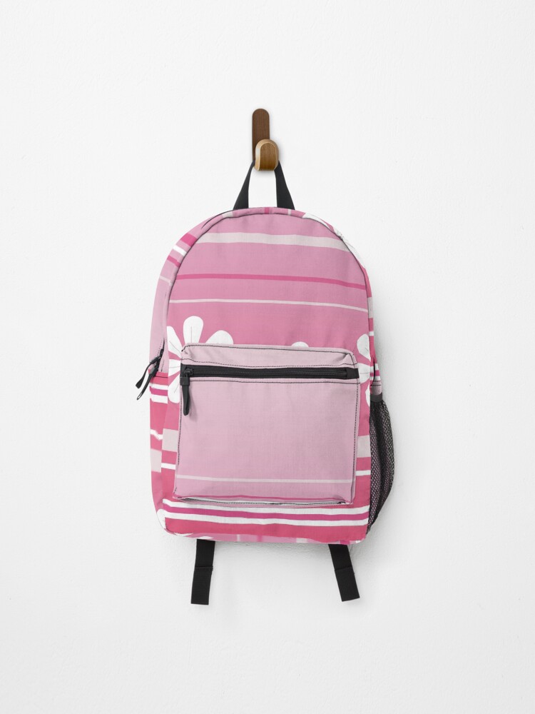 Thumbnail 1 of 3, Backpack, White Flowers Pink Lines designed and sold by CarlaBaremb.