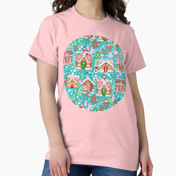 Gingerbread house Christmas village in teal Classic T-Shirt