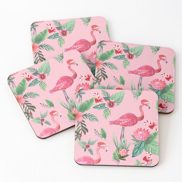 Item preview, Christmas Flamingo Santa on Pink with candy canes / Tropical Christmas designed and sold by MagentaRose.