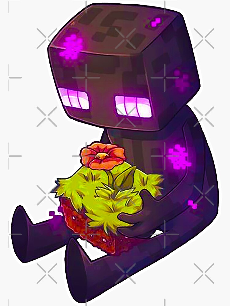 "Cute Minecraft Enderman with Grass Block" Sticker by tobudesign