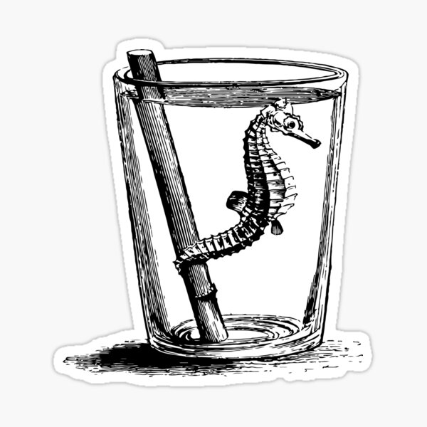 Seepferdchen im Wasserglas - schwarz Sticker