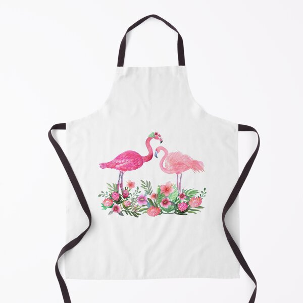 Item preview, Pink Flamingo watercolor tropical flower garden on teal, painted in watercolor designed and sold by MagentaRose.
